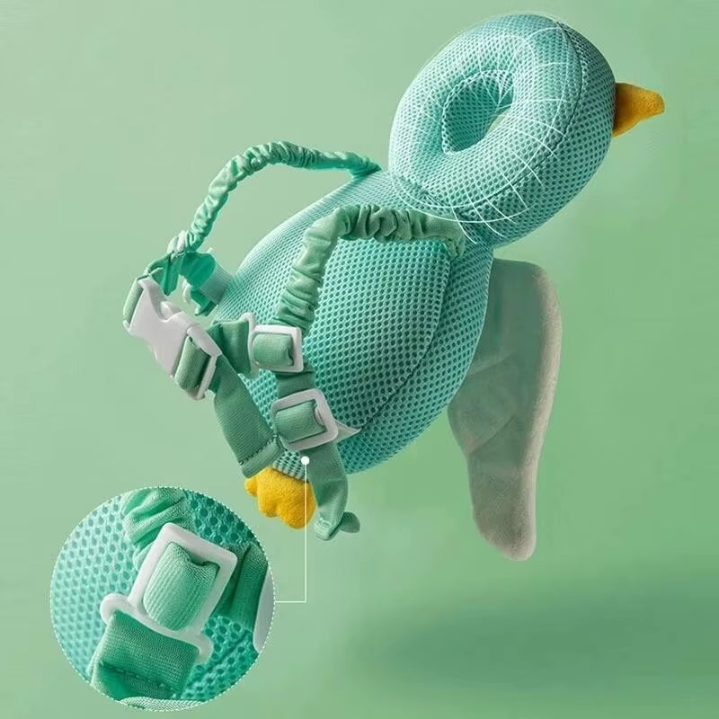 Cojín protector visto de lado con sus correas y hebilla